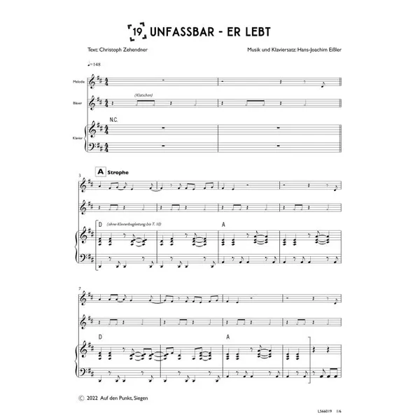 Produktbild des Artikels Unfassbar - Er lebt (Klavier) (Noten - Download)