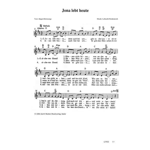 Produktbild des Artikels Jona lebt heute (Noten - Download)