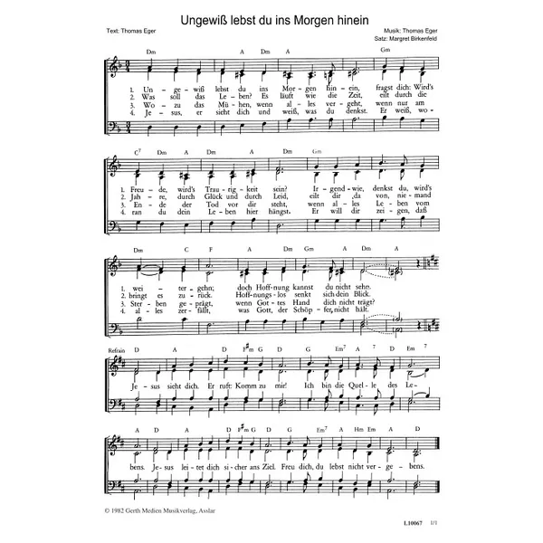 Produktbild des Artikels Ungewiß lebst du ins Morgen hinein (Noten - Download)