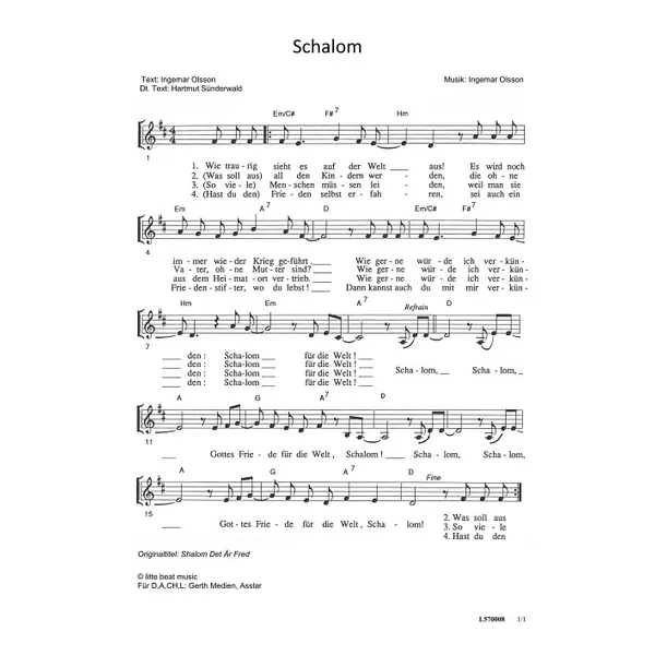 Produktbild des Artikels Schalom (Noten - Download)