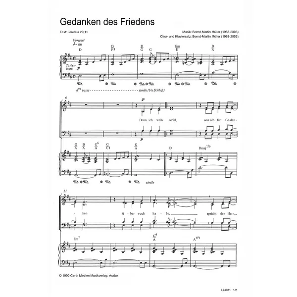 Produktbild des Artikels Gedanken des Friedens (Noten - Download)