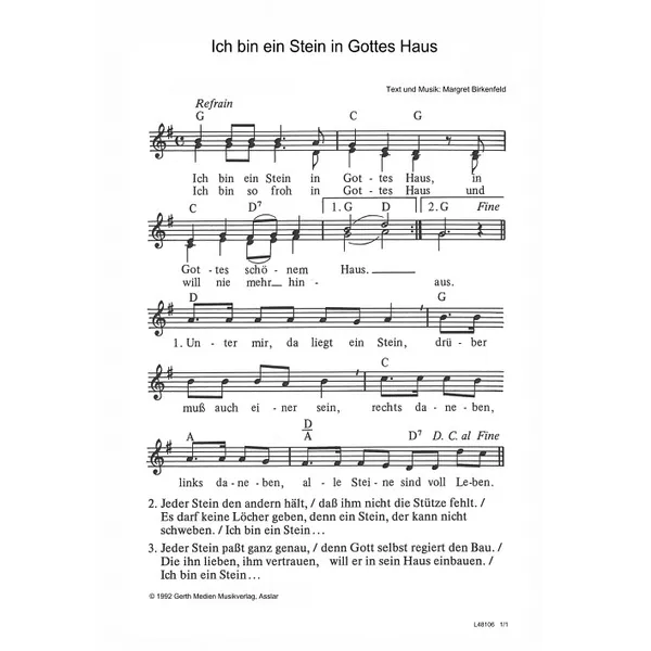 Produktbild des Artikels Ich bin ein Stein in Gottes Haus (Noten - Download)