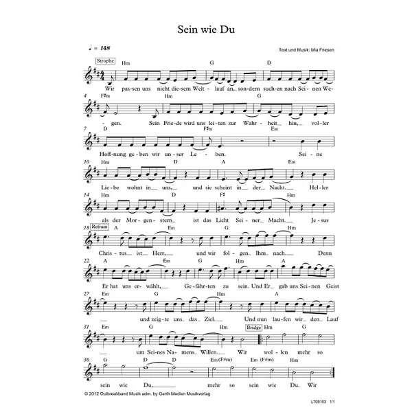 Produktbild des Artikels Sein wie du (Noten - Download)