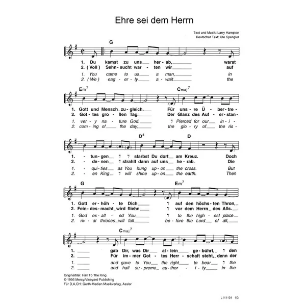 Produktbild des Artikels Ehre sei dem Herrn (Noten - Download)
