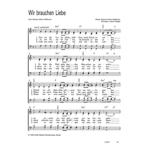Produktbild des Artikels Wir brauchen Liebe (Noten - Download)