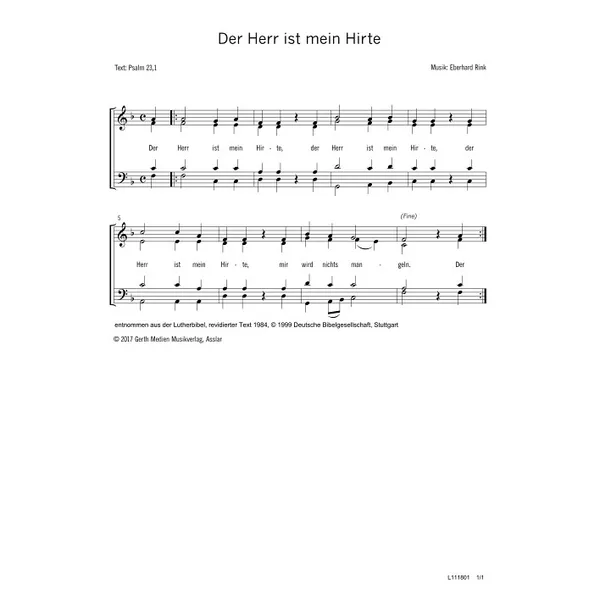 Produktbild des Artikels Der Herr ist mein Hirte (Noten - Download)