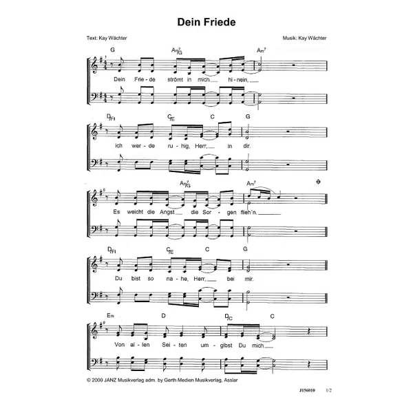 Produktbild des Artikels Dein Friede (Noten - Download)