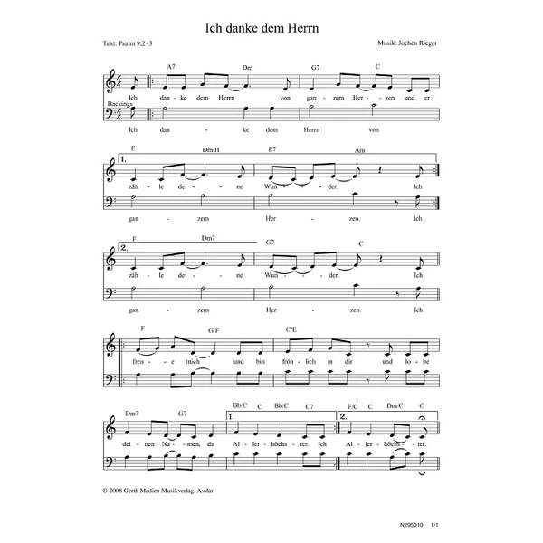 Produktbild des Artikels Ich danke dem Herrn (Noten - Download)