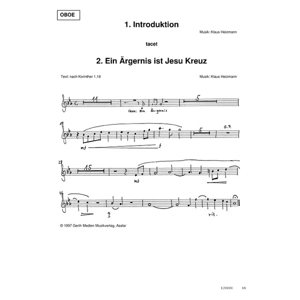 Produktbild des Artikels Dank für Golgatha (Oboe) (Noten - Download)