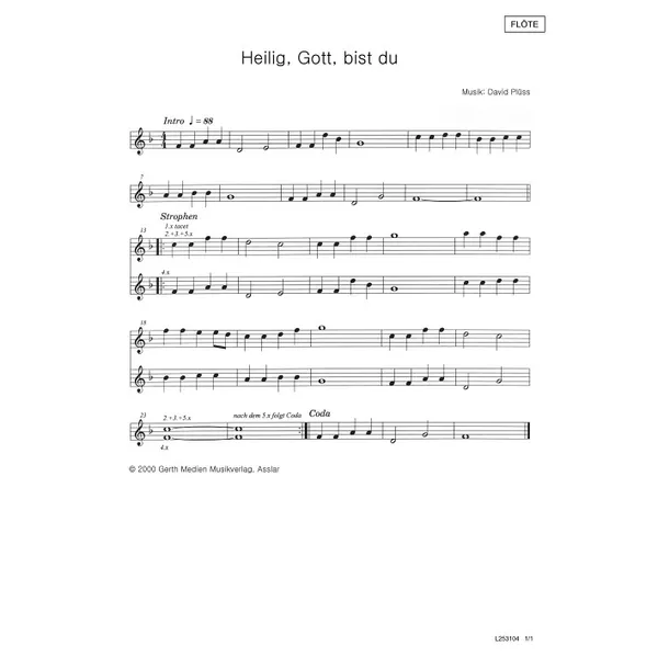 Produktbild des Artikels Heilig, Gott, bist du (Flöte) (Noten - Download)