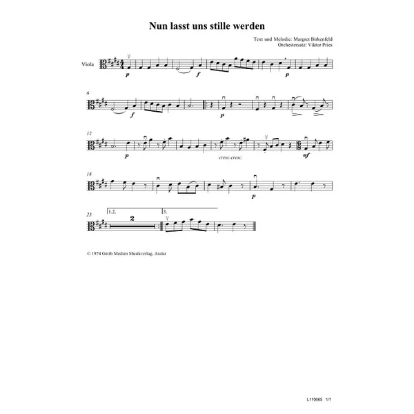 Produktbild des Artikels Nun lasst uns stille werden (Viola) (Noten - Download)