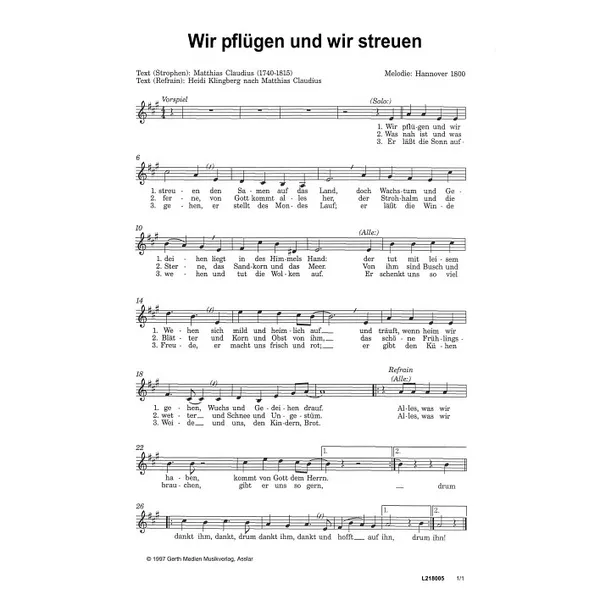 Produktbild des Artikels Wir pflügen und wir streuen (Noten - Download)