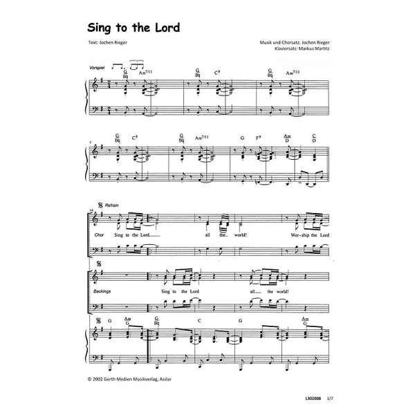 Produktbild des Artikels Sing to the Lord (Noten - Download)