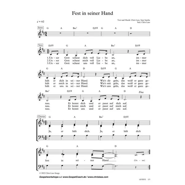 Produktbild des Artikels Fest in seiner Hand (Noten - Download)