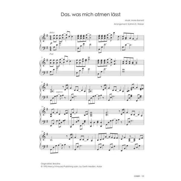 Produktbild des Artikels Das, was mich atmen lässt (Noten - Download)