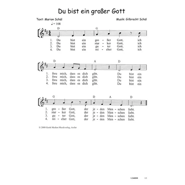 Produktbild des Artikels Du bist ein großer Gott (Noten - Download)