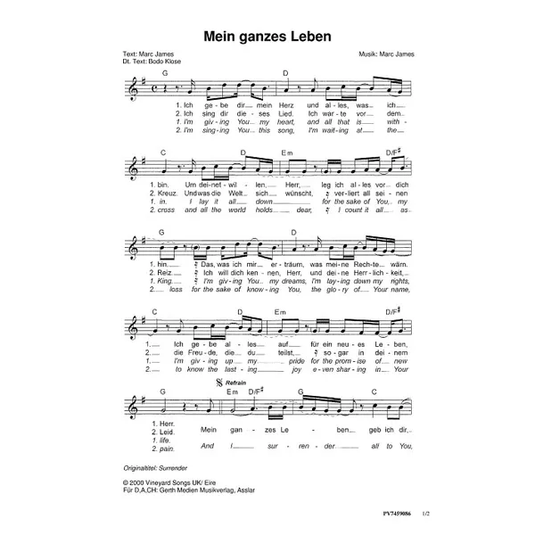 Produktbild des Artikels Mein ganzes Leben (Noten - Download)