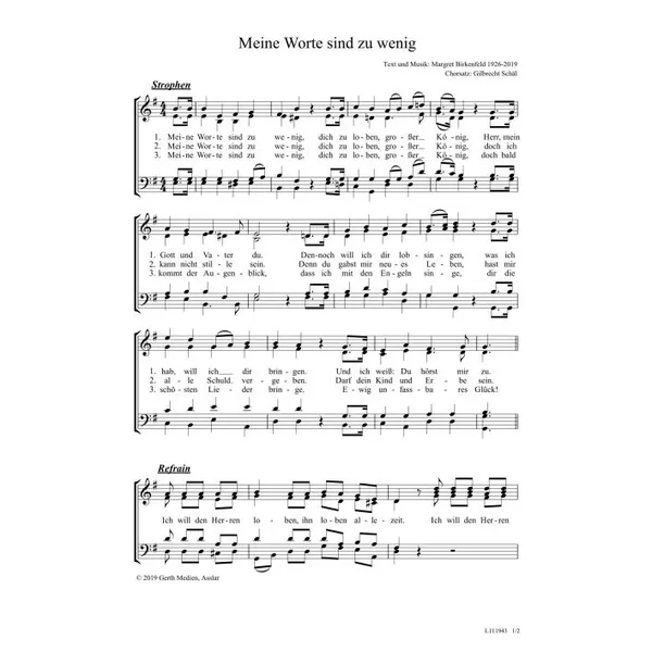 Produktbild des Artikels Meine Worte sind zu wenig (Noten - Download)