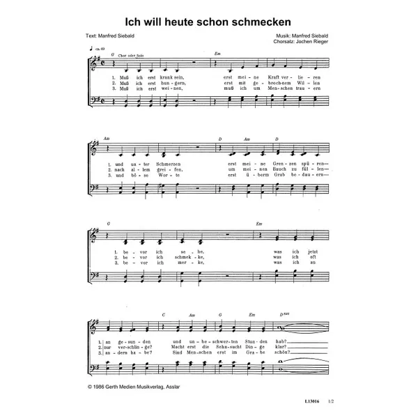 Produktbild des Artikels Ich will heute schon schmecken (Noten - Download)