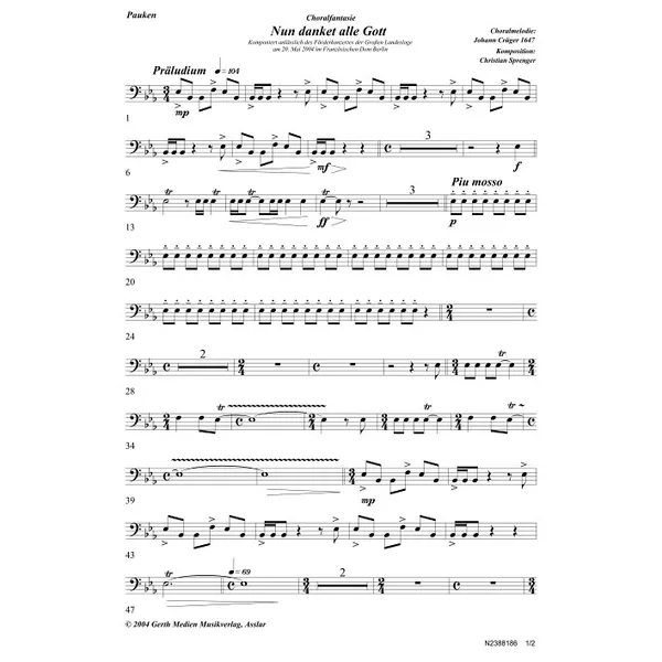 Produktbild des Artikels Nun danket alle Gott - Choralfantasie (Pauken) (Noten - Download)
