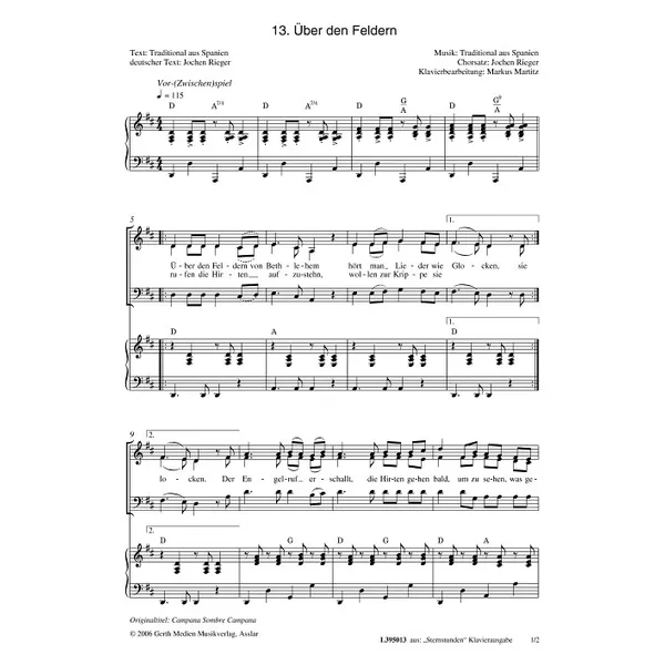 Produktbild des Artikels Über den Feldern (Noten - Download)