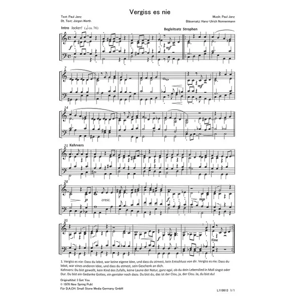 Produktbild des Artikels Vergiss es nie (Noten - Download)