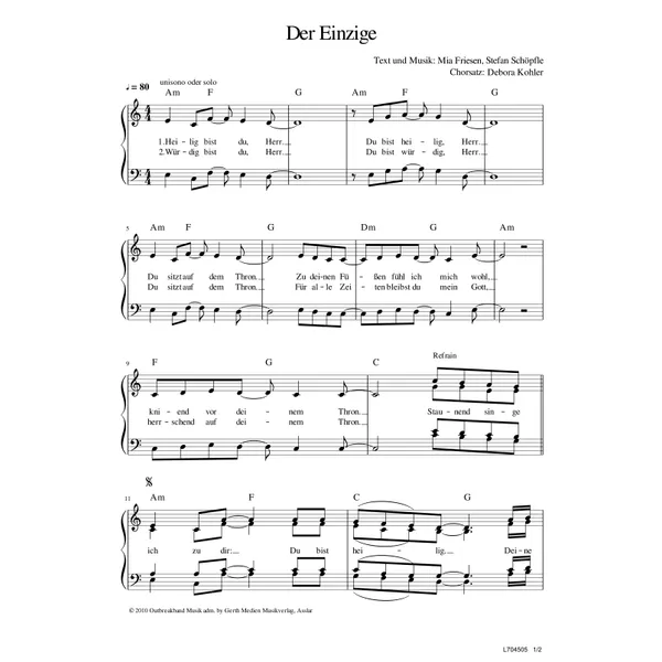 Produktbild des Artikels Der Einzige (Noten - Download)