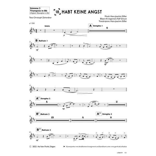 Produktbild des Artikels Habt keine Angst (2. Trompete in Bb) (Noten - Download)