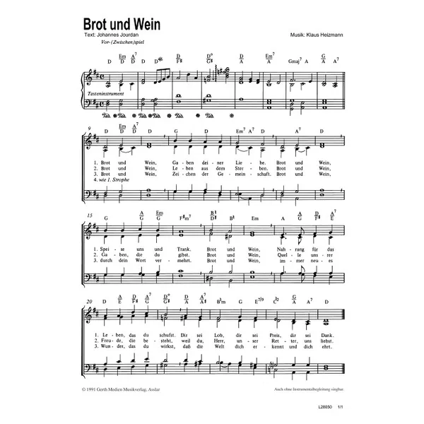Produktbild des Artikels Brot und Wein (Noten - Download)
