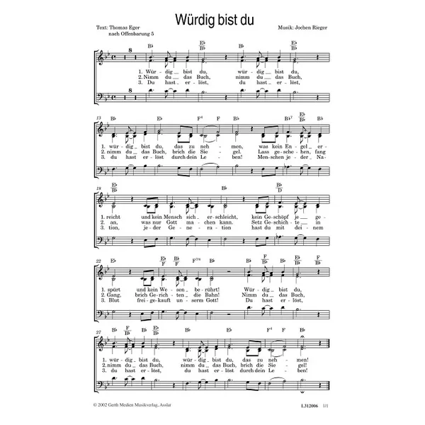 Produktbild des Artikels Würdig bist du (Noten - Download)