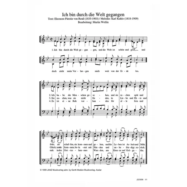 Produktbild des Artikels Ich bin durch die Welt gegangen (Noten - Download)