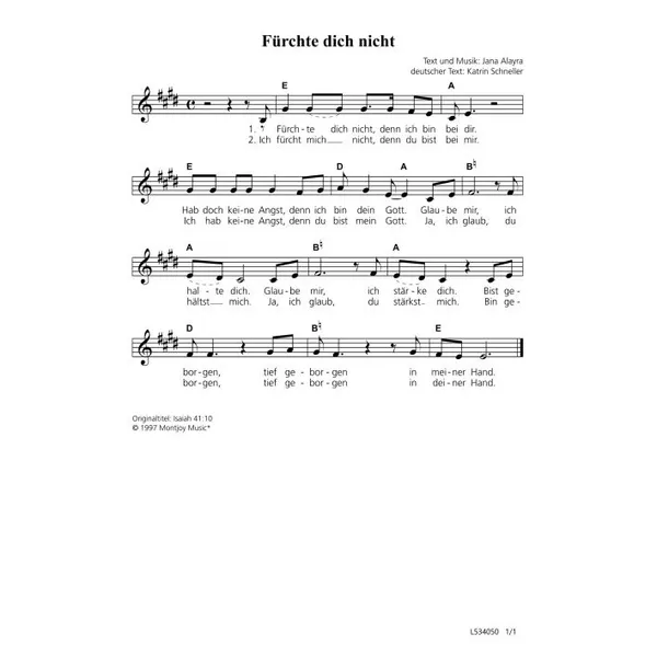 Produktbild des Artikels Fürchte dich nicht (Noten - Download)