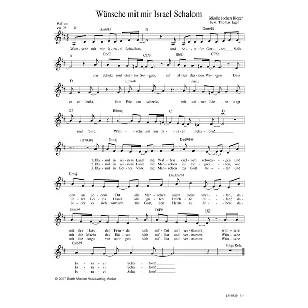 Produktbild des Artikels Wünsche mit mir Israel Schalom (Noten - Download)