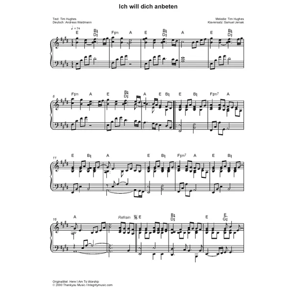 Produktbild des Artikels Ich will dich anbeten (Noten - Download)