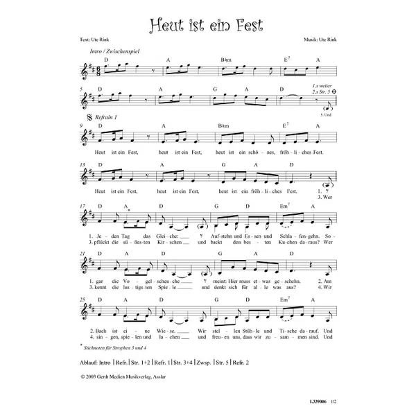 Produktbild des Artikels Heut ist ein Fest (Noten - Download)