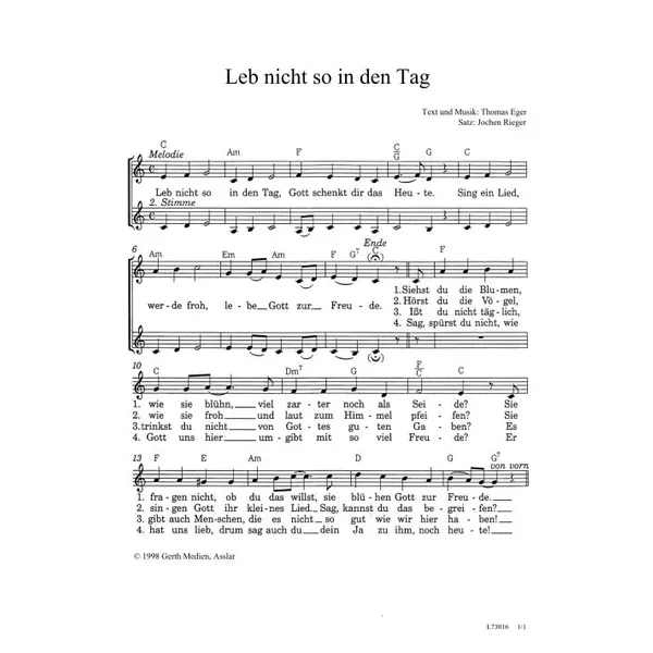 Produktbild des Artikels Leb nicht so in den Tag (Noten - Download)