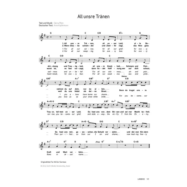 Produktbild des Artikels All unsre Tränen (Noten - Download)