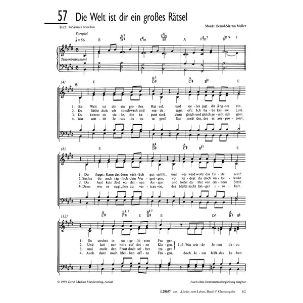 Produktbild des Artikels Die Welt ist dir ein grosses Rätsel (Noten - Download)