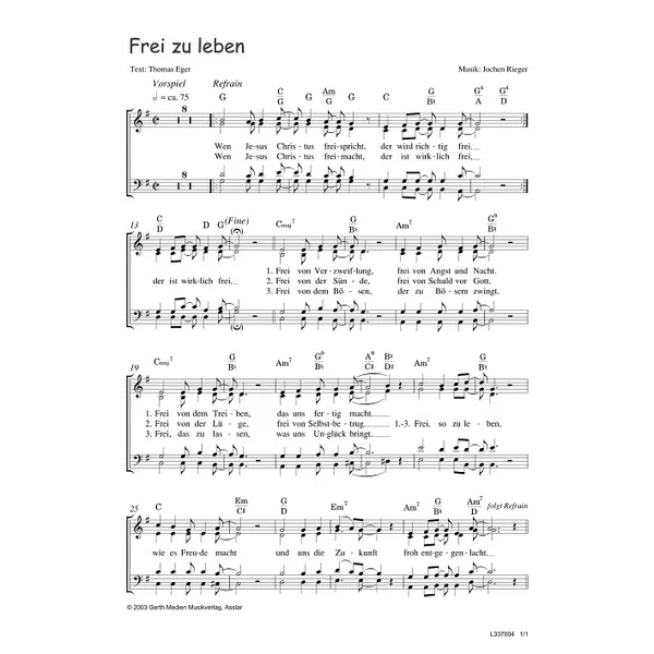 Produktbild des Artikels Frei zu leben (Noten - Download)