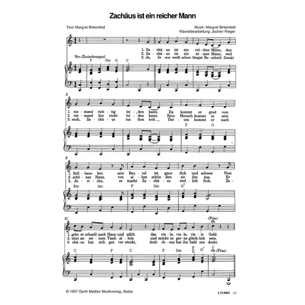 Produktbild des Artikels Zachäus ist ein reicher Mann (Noten - Download)