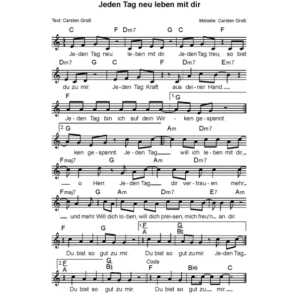 Produktbild des Artikels Jeden Tag neu leben mit dir (Noten - Download)