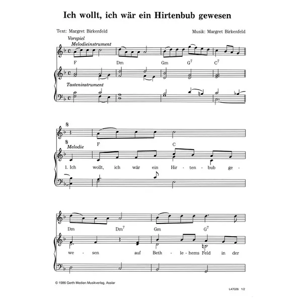 Produktbild des Artikels Ich wollt, ich wär ein Hirtenbub (Noten - Download)