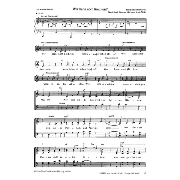 Produktbild des Artikels Wer kann noch Kind sein (Noten - Download)