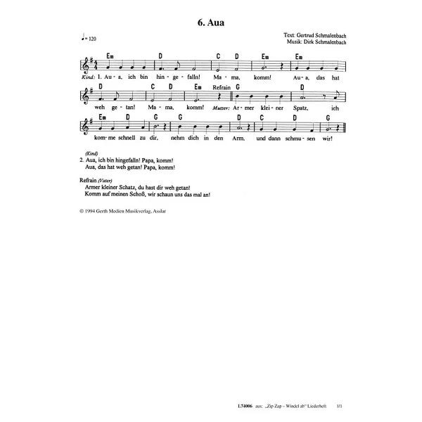 Produktbild des Artikels Aua (Noten - Download)