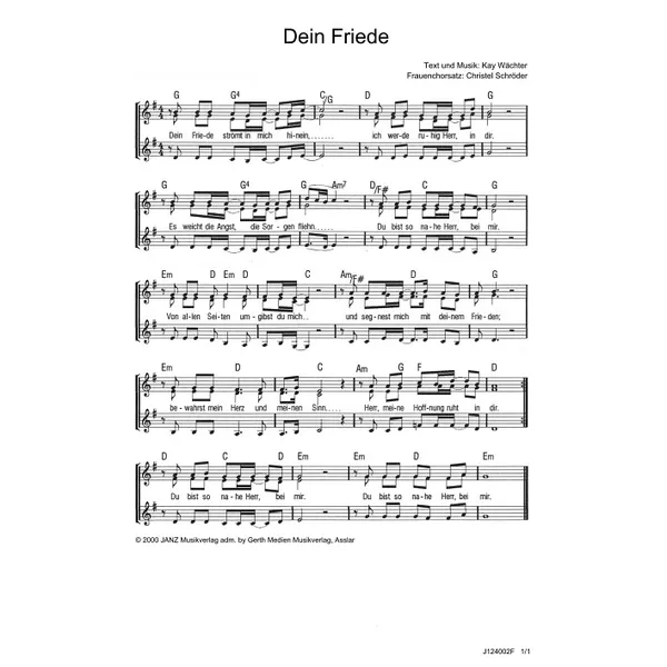 Produktbild des Artikels Dein Friede (Noten - Download)