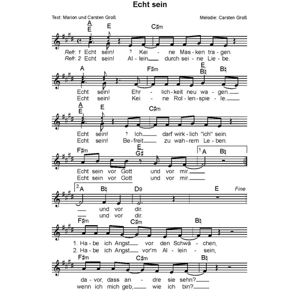 Produktbild des Artikels Echt sein (Noten - Download)