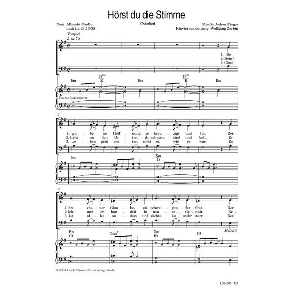 Produktbild des Artikels Hörst du die Stimme (Noten - Download)