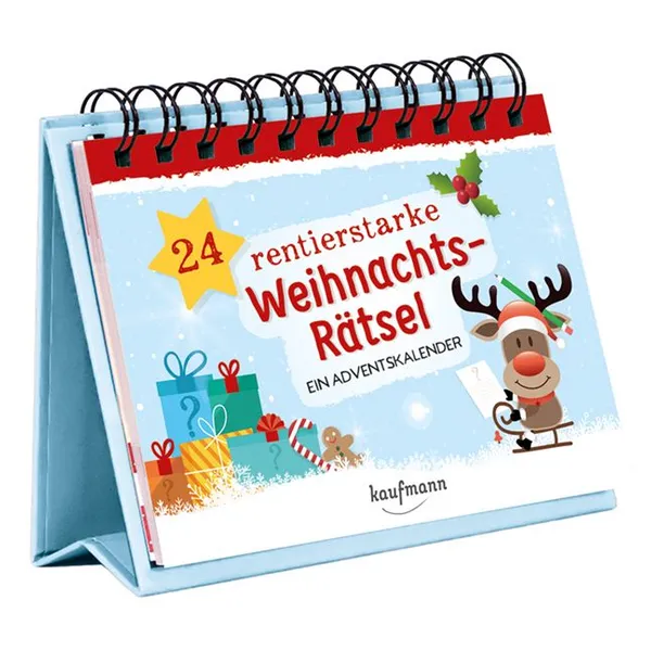 Produktbild des Artikels 24 rentierstarke Weihnachtsrätsel - Aufstellbuch (Buch - Spiralbindung)