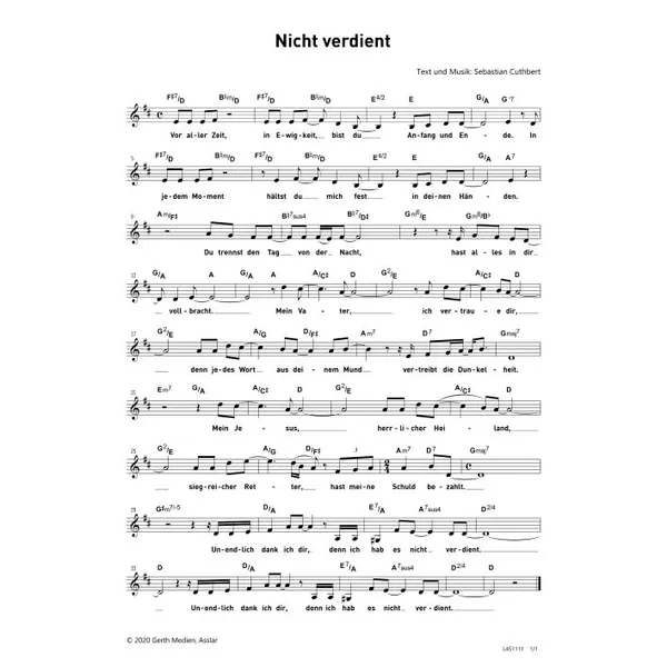 Produktbild des Artikels Nicht verdient (Noten - Download)