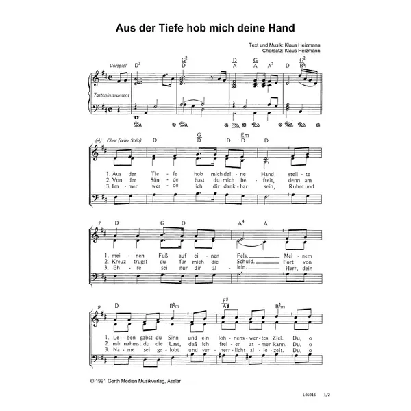 Produktbild des Artikels Aus der Tiefe hob mich deine Hand (Noten - Download)